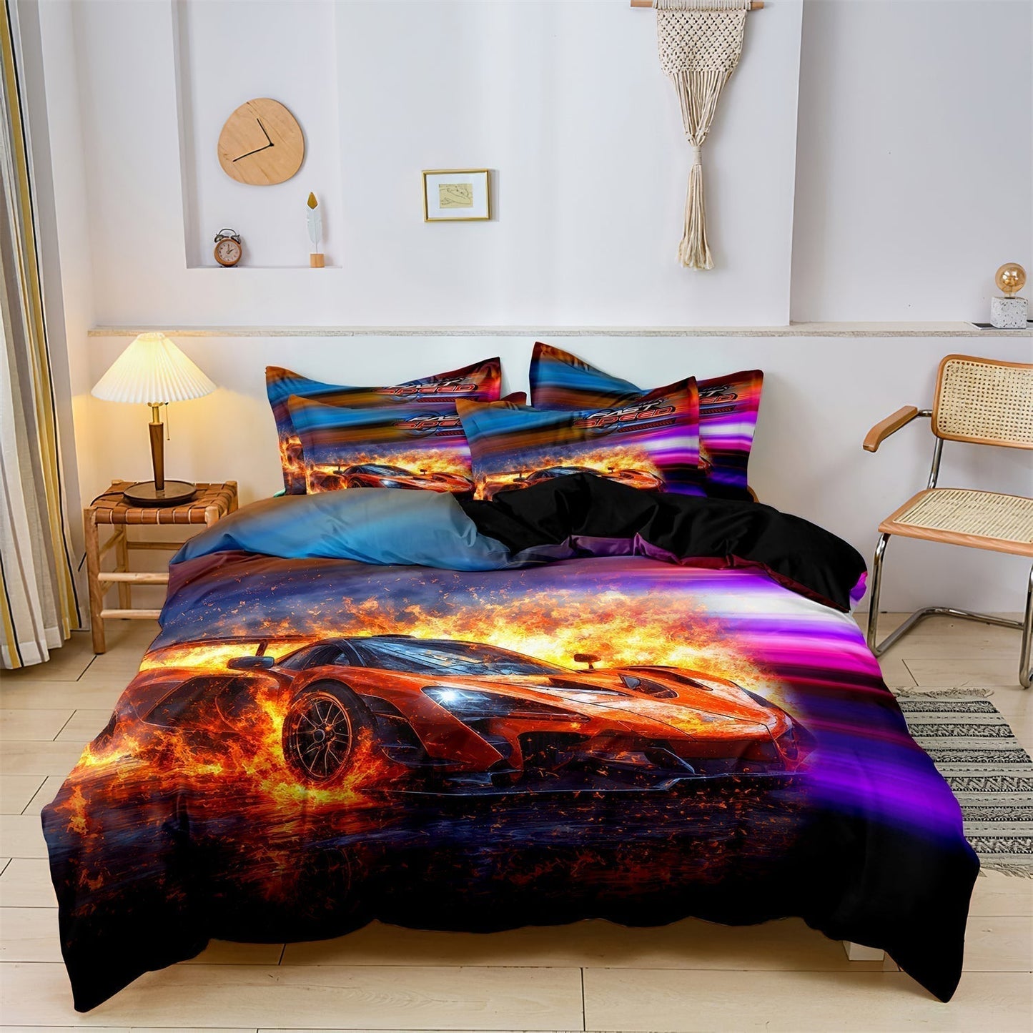 Racing Car Bedding Set | Bright Speed Theme Print - HappyKidMart