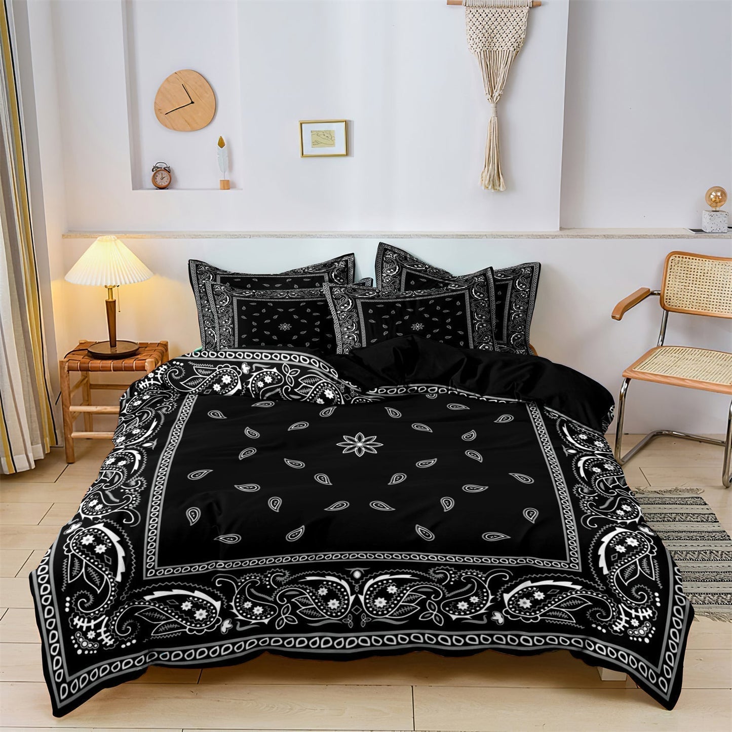 Bohemian Floral Black Duvet Cover Set - HappyKidMart