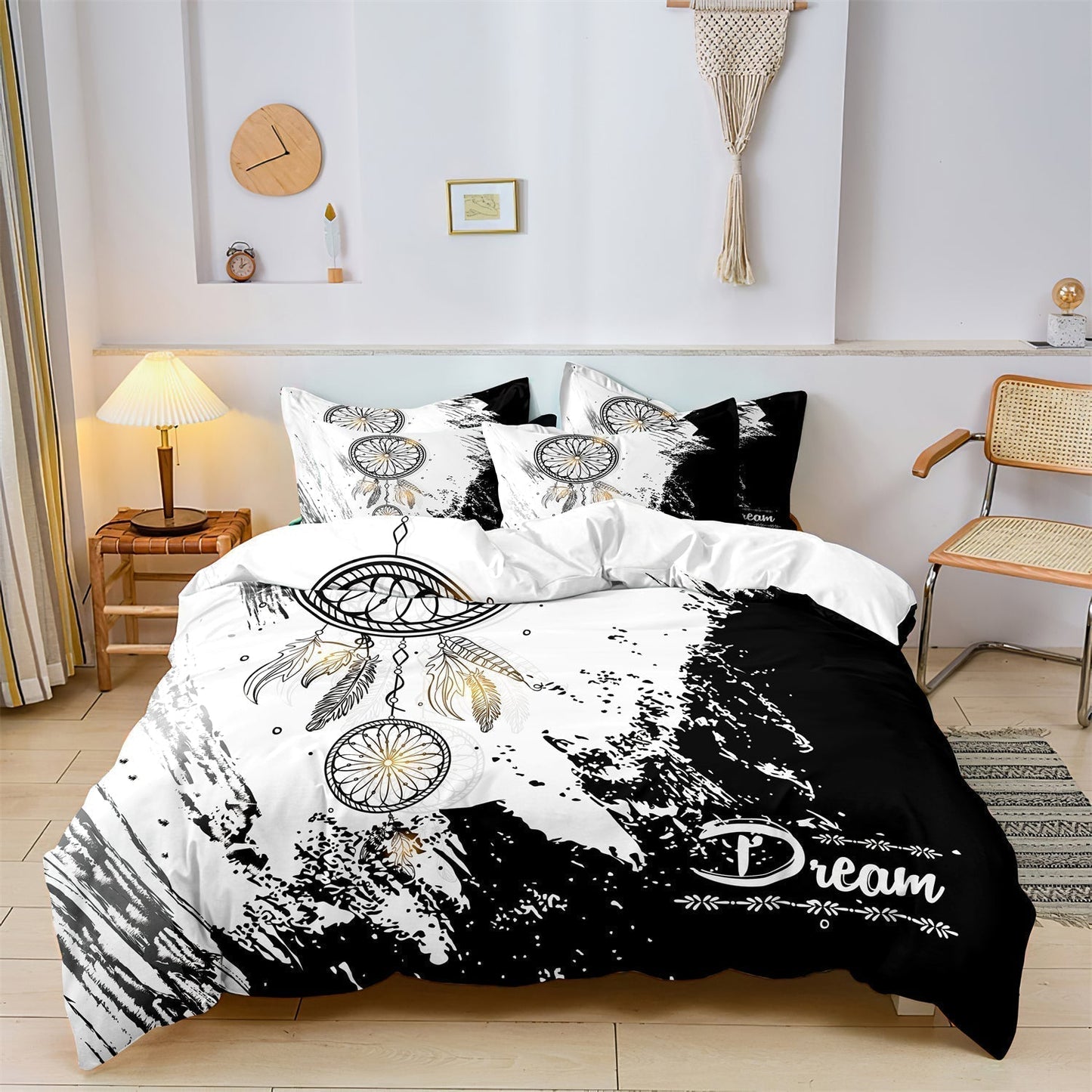 Trendy Duvet Cover Set | Black White Feather Pattern - HappyKidMart