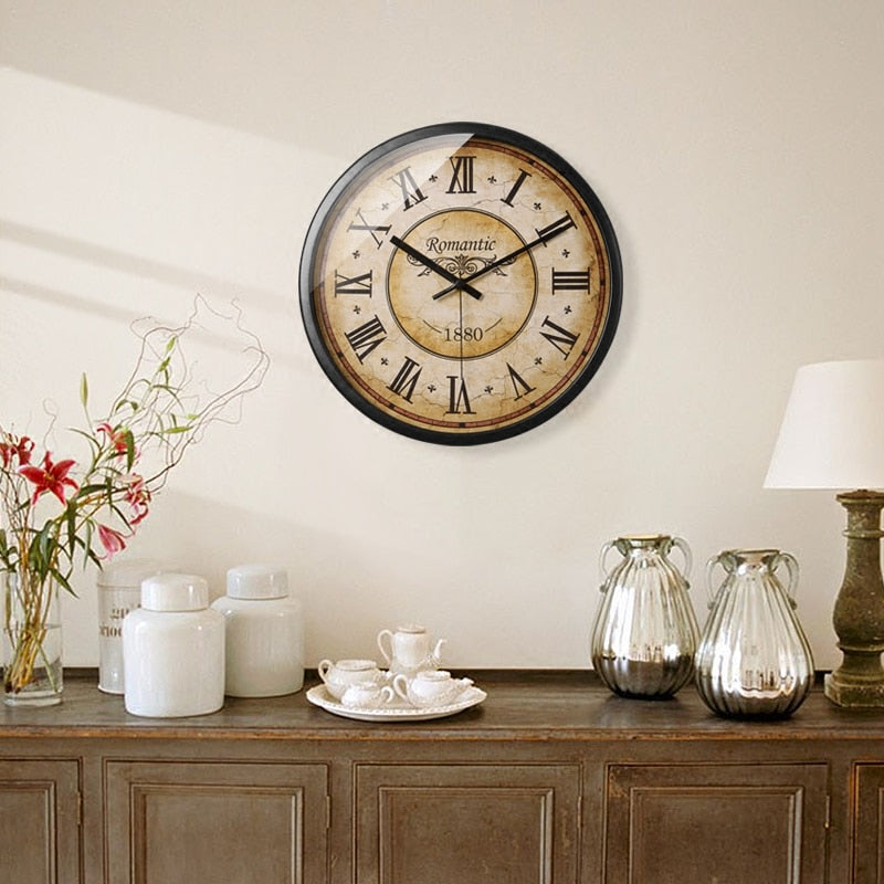 Classic Round Wall Clock | Metal Roman Numerals - HappyKidMart