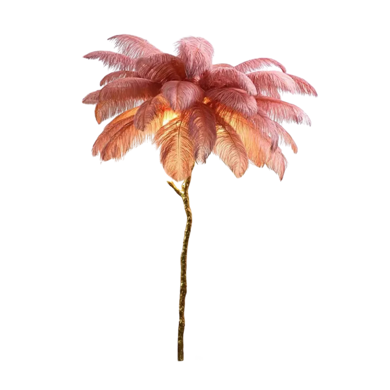 Soft Pink Feather Floor Lamp Gold Base