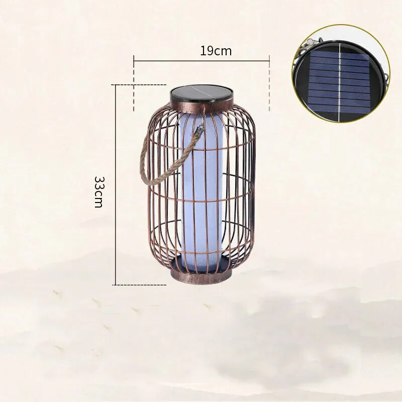 Exterior Solar Powered Lantern Asian Style Metal Frame