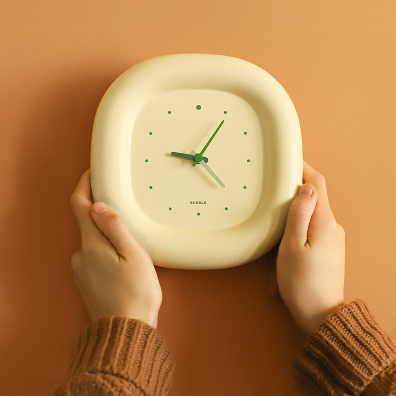 Simple Cream Wall Clock With Green Details - HappyKidMart