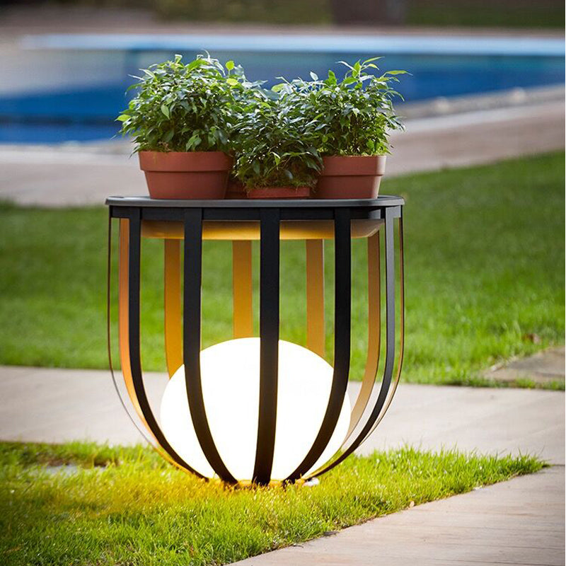 Outdoor Solar Powered Lamp | Contemporary Planter Base