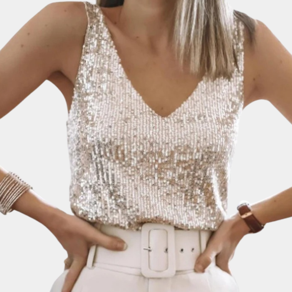 Glittery V Neck Sleeveless Party Shirt - HappyKidMart