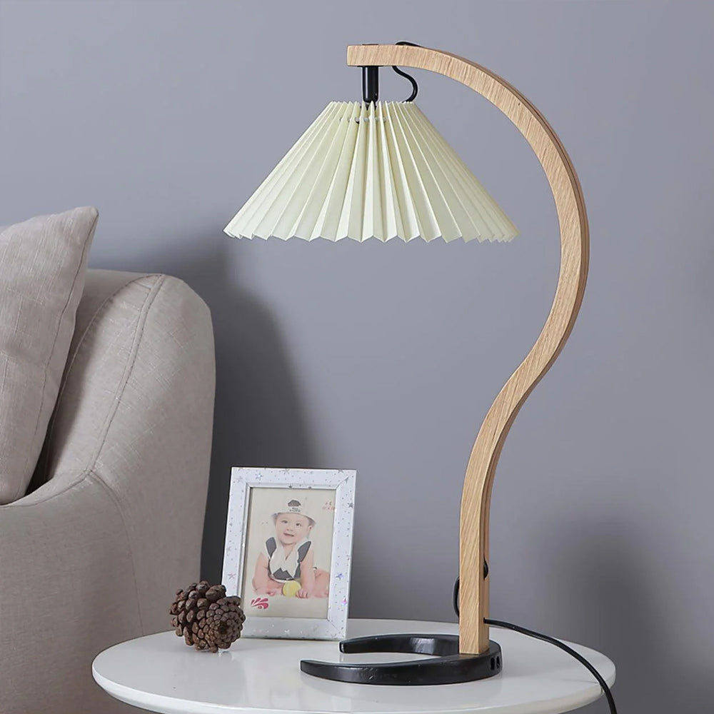 Rustic Wooden Desk Lamp with Fabric Shade