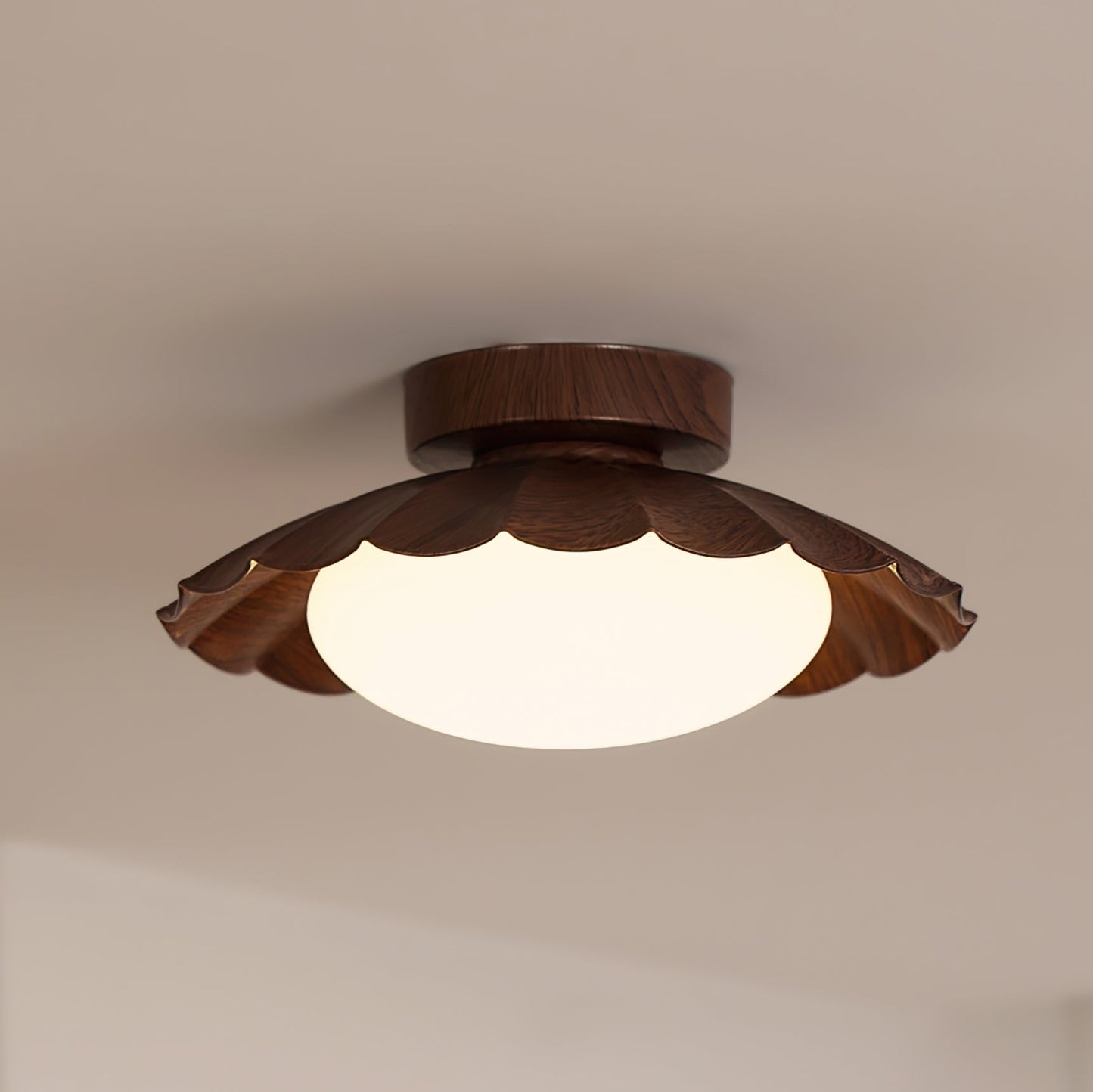 Elegant Overhead Lamp | Floral Pattern With Wood Trim