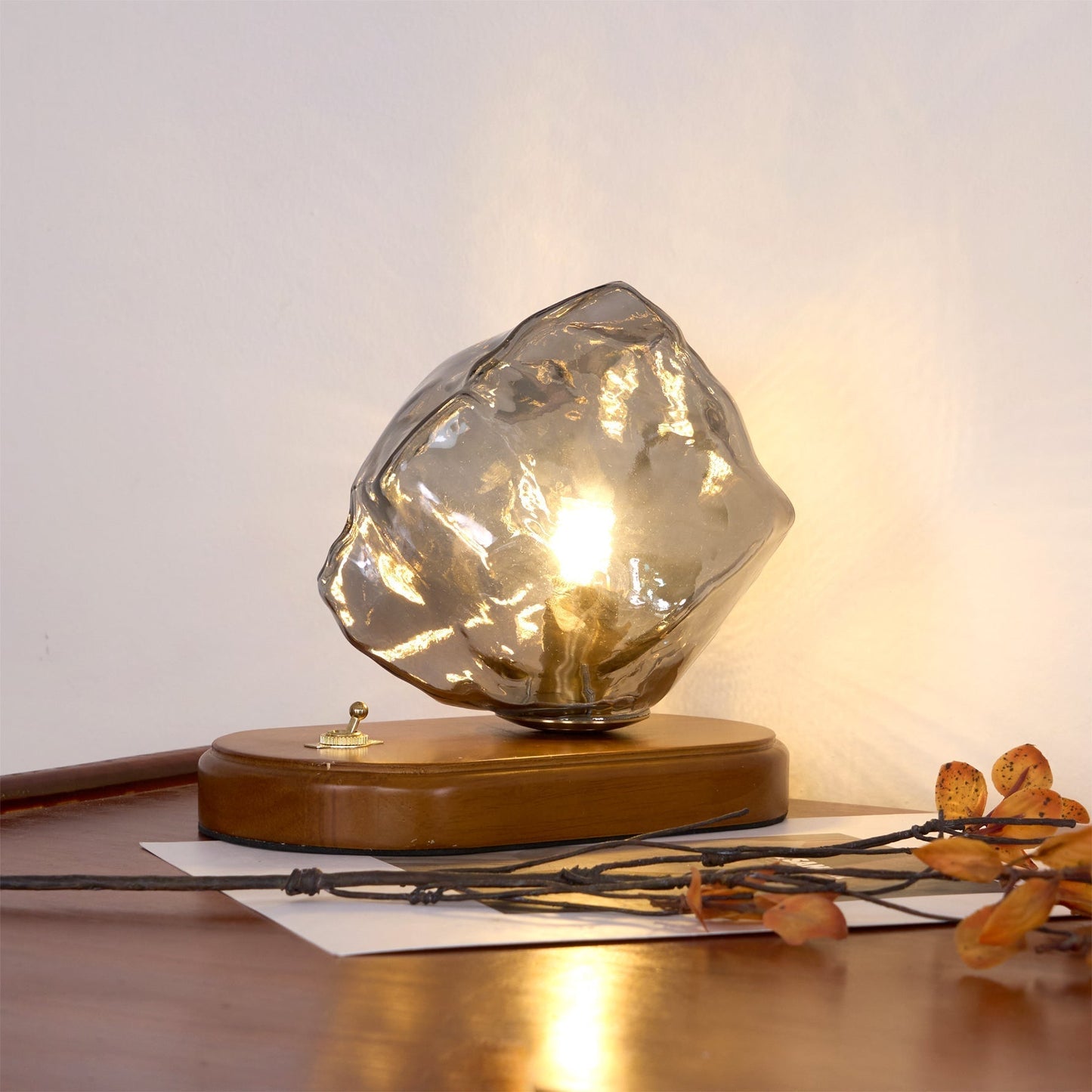 Classic Wooden Table Lamp with Warm Amber Shade