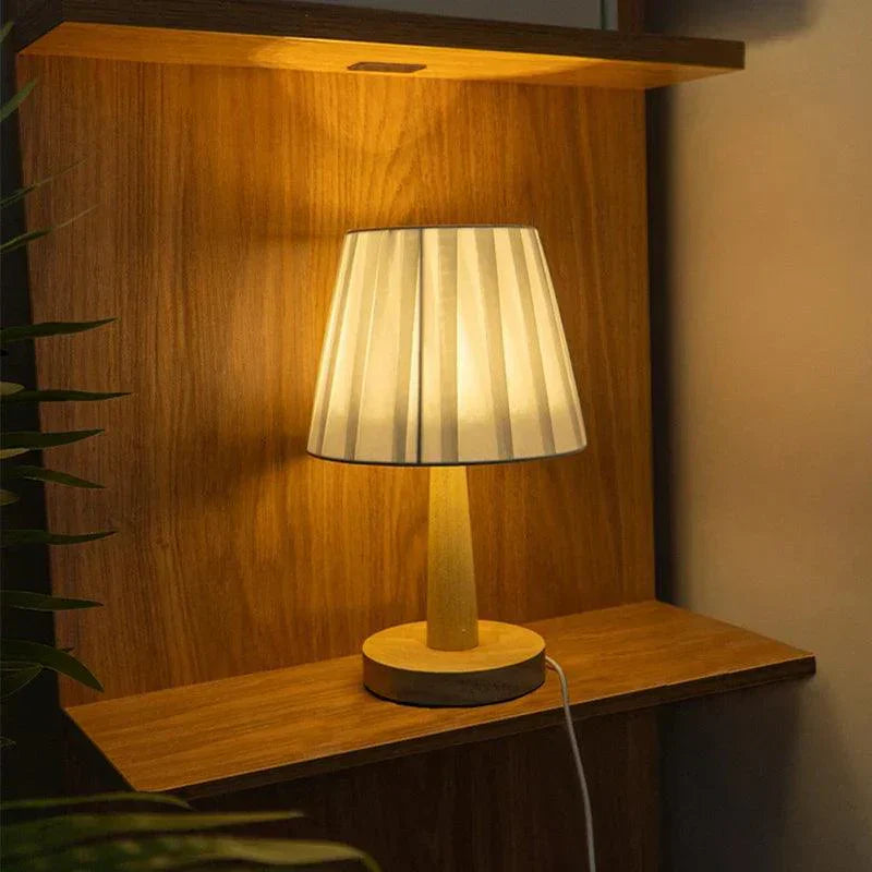 Simple Wooden Desk Lamp With White Shade