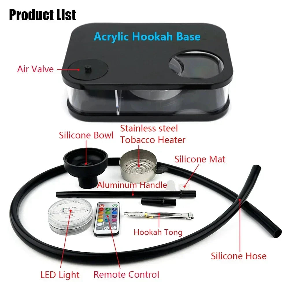 Compact LED Acrylic Hookah Set
