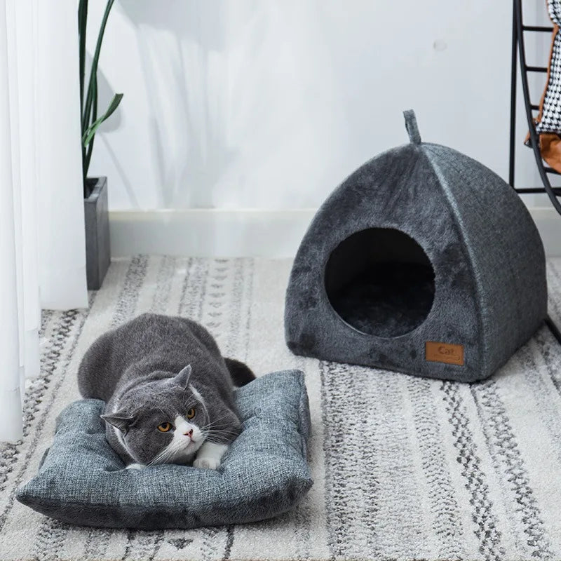 Cozy Cat Bed | Soft Triangle Pet Hut - HappyKidMart