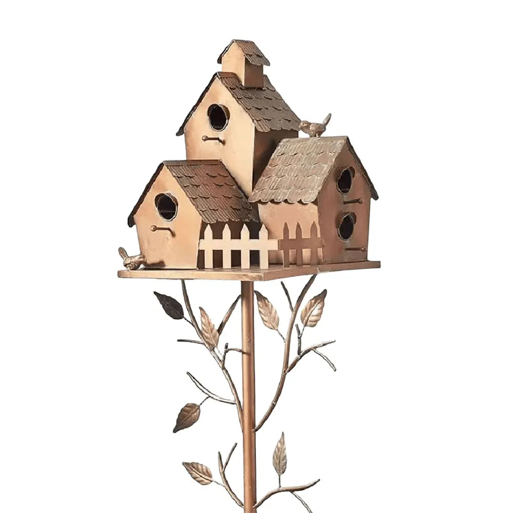 Rustic Metal Birdhouse | Double Entry Garden Bird Home