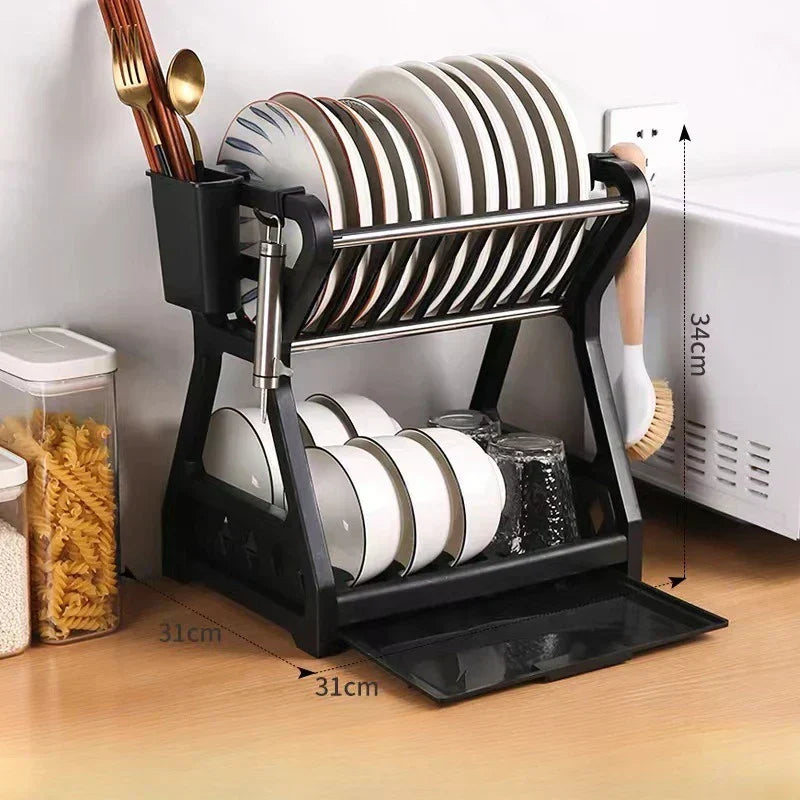 Space Saving 2-Tier Stainless Steel Dish Rack