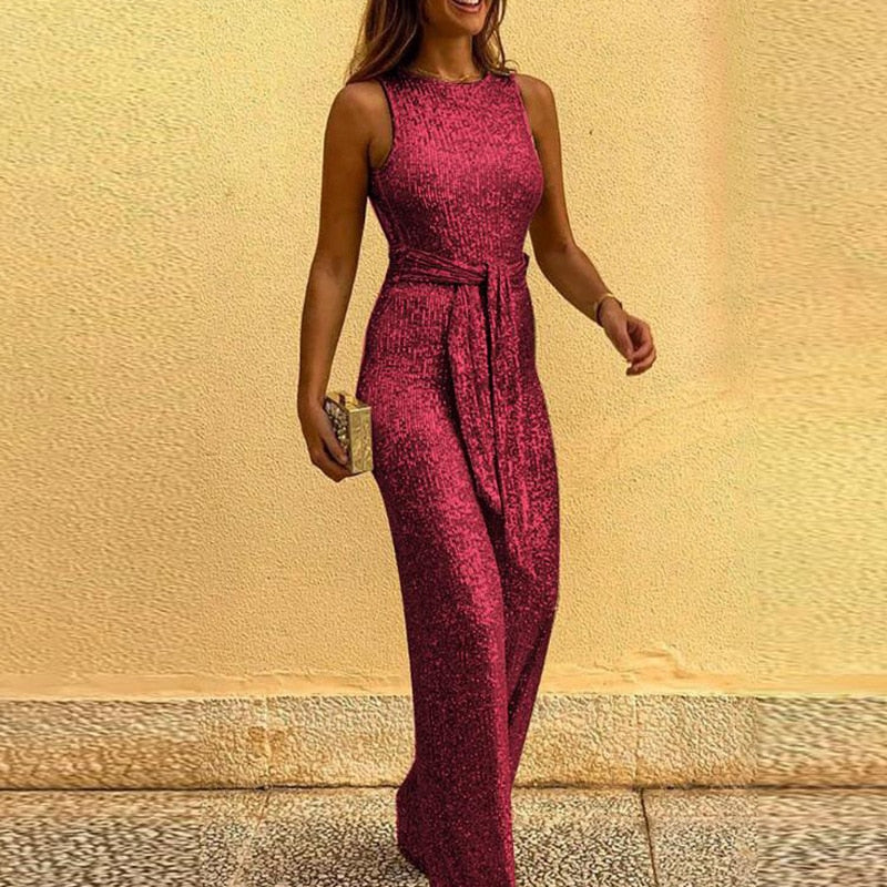 Glittering Party Jumpsuit | Halter Neck Style