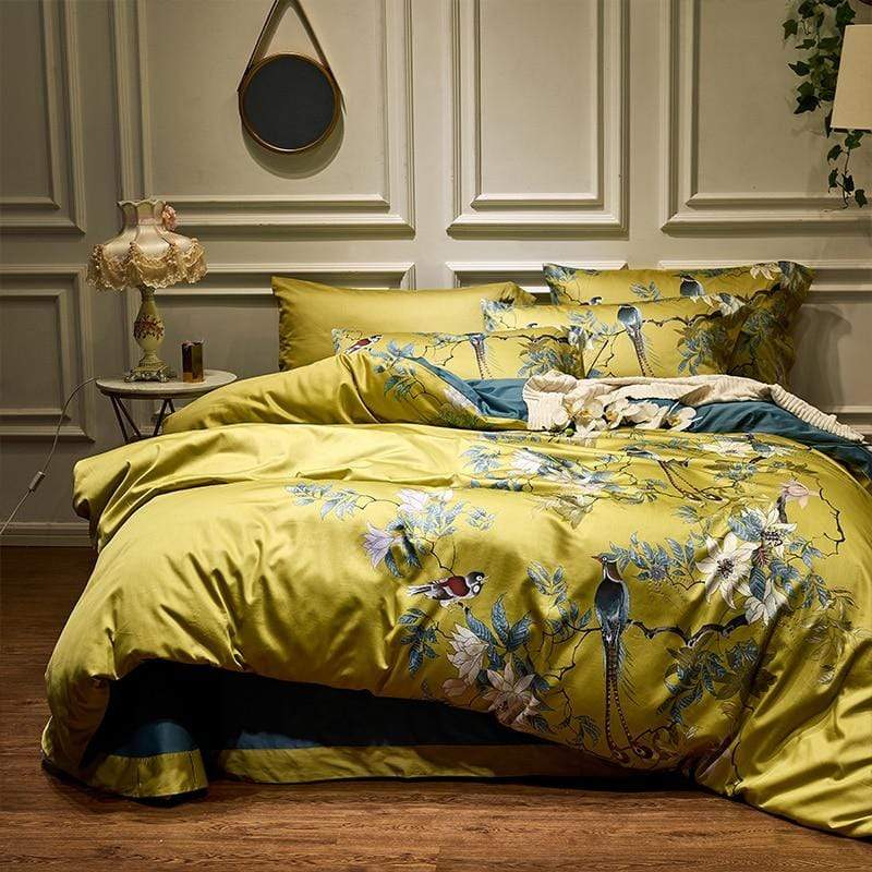 Soft Yellow Floral Cotton Bedding Set - HappyKidMart