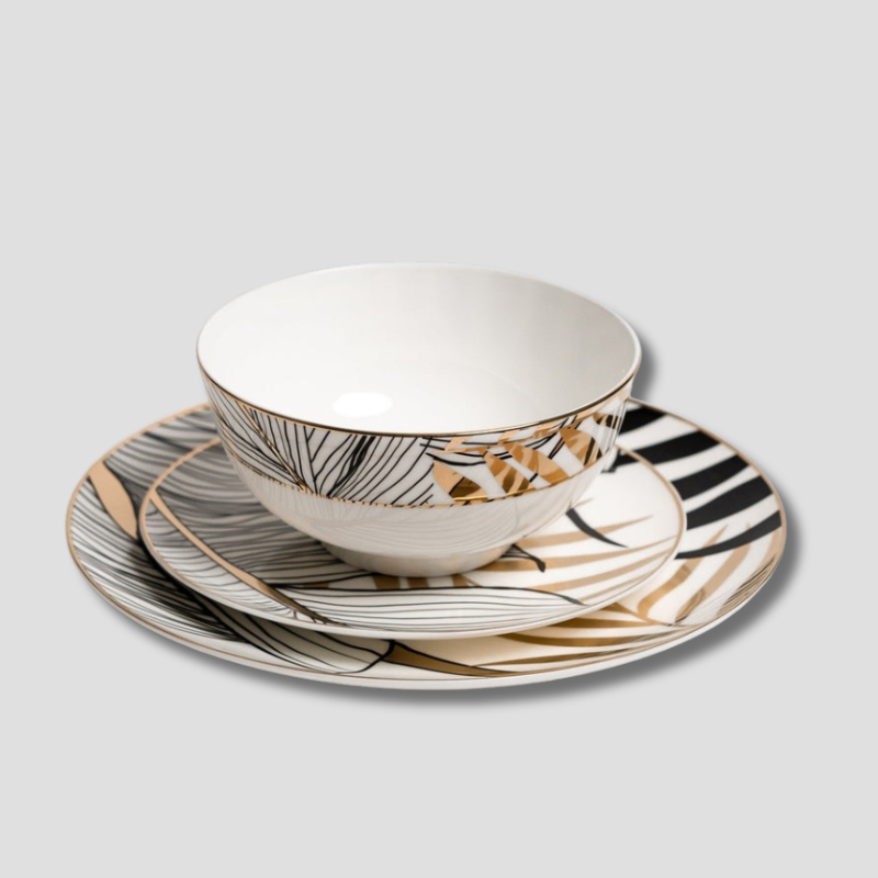 Elegant Ceramic Dinner Set with Floral Gold Design - HappyKidMart