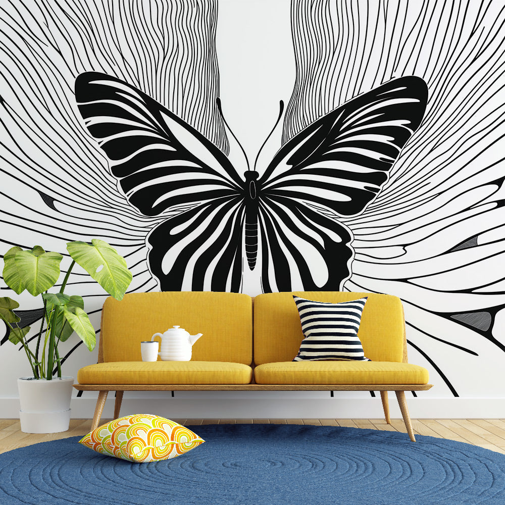 Beautiful Floral Wall Mural | Chic Monochrome Pattern - HappyKidMart