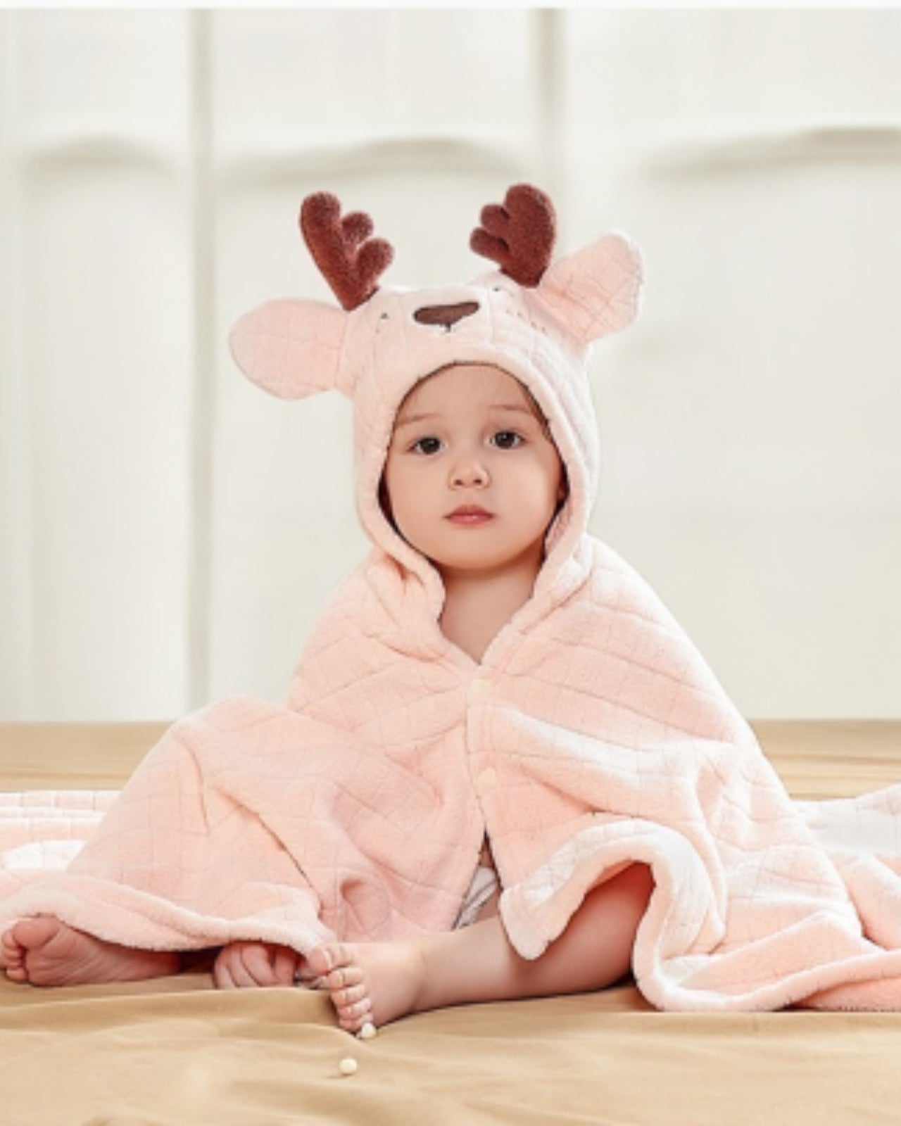 Soft Pink Deer Baby Towel 0-3 Years - HappyKidMart