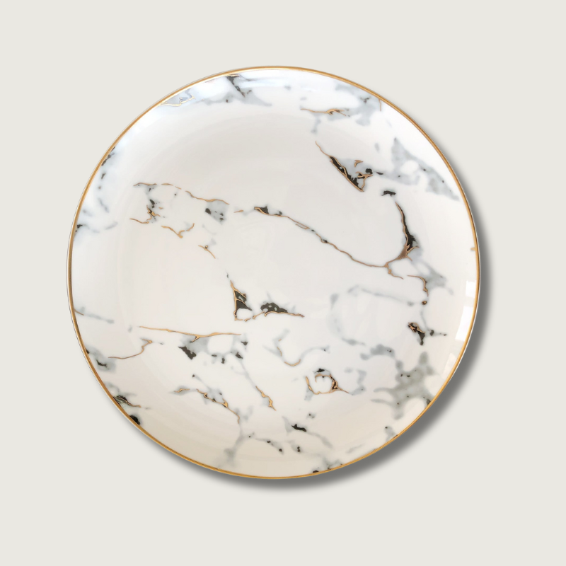 Luxury White Marble Dinner Plate Gold Accent - HappyKidMart