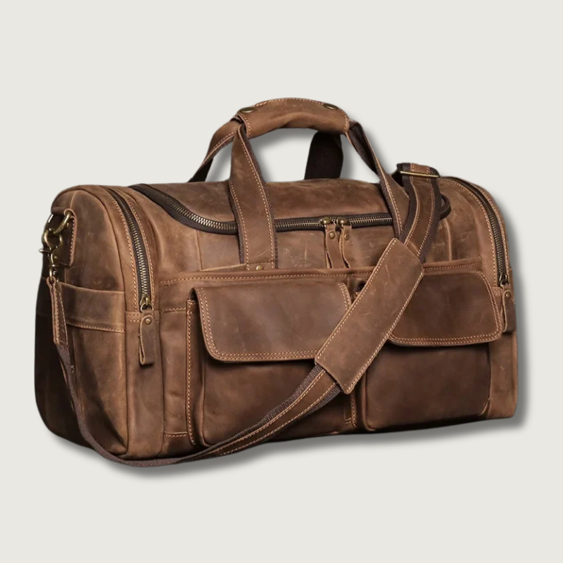 Classic Brown Leather Travel Bag - HappyKidMart