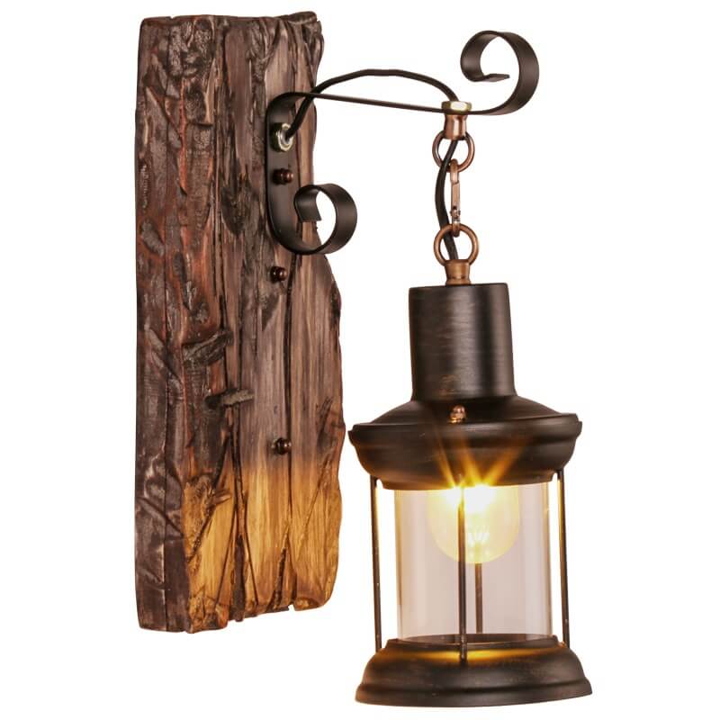 Country Style Wall Light | Wooden Glass Sconce