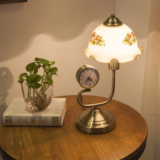 Classic Desk Lamp | Decorative Glass Shade With Clock - HappyKidMart