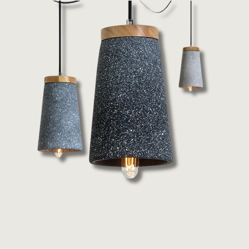 Rustic Wood Pendant Light | Concrete Drop Conical Shape - HappyKidMart