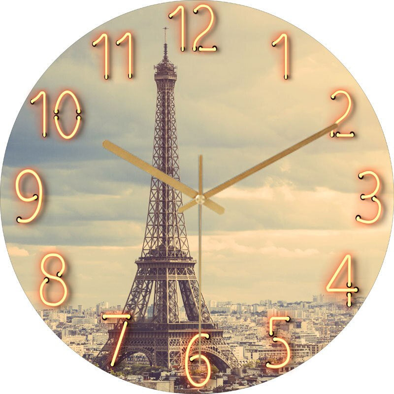 Stylish Wall Clock Blue Marble Neon Numbers