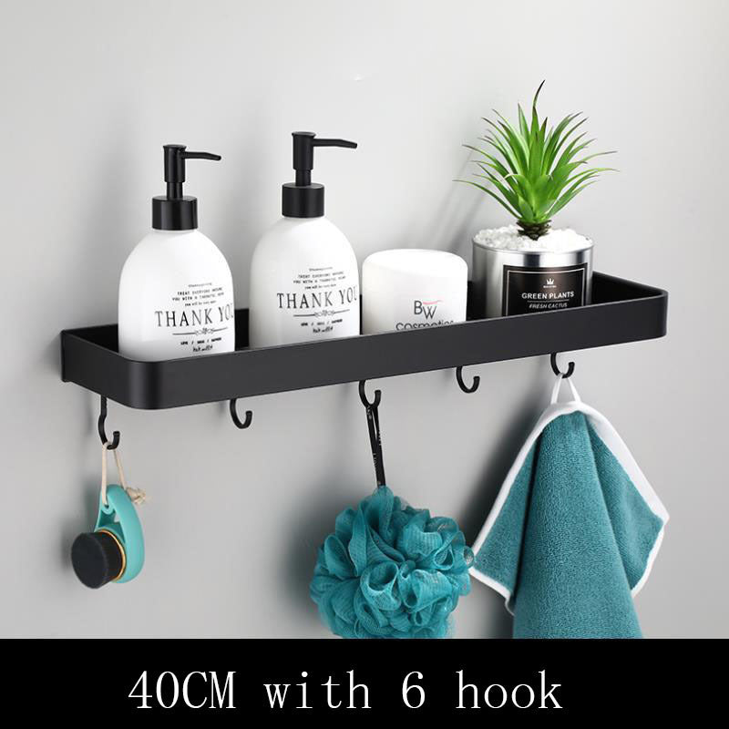 Sleek Black Aluminum Bathroom Shelf