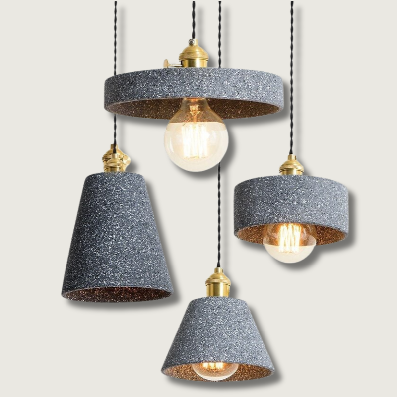 Simple Concrete Hanging Lamp | Grey Metal With Gold Accent - HappyKidMart