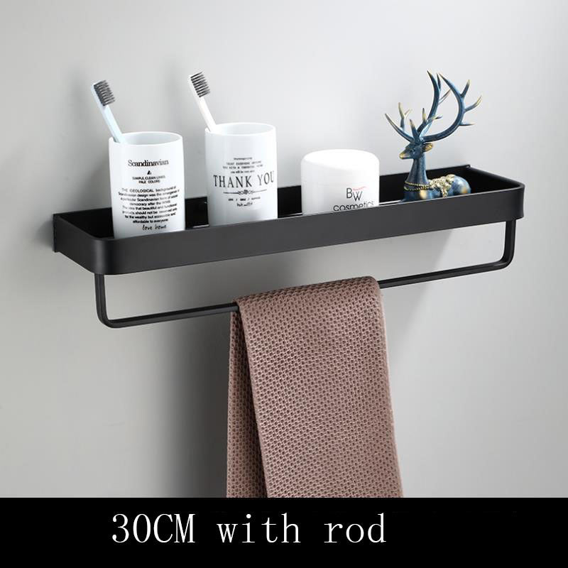 Sleek Black Aluminum Bathroom Shelf