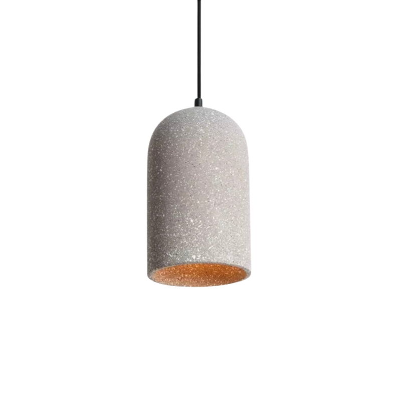 Simple Concrete Hanging Lamp | Grey Metal With Gold Accent