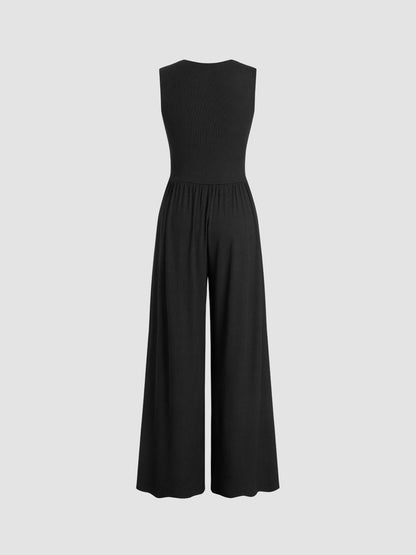 Flattering Loose Fit Jumpsuit | Low V Neck Style