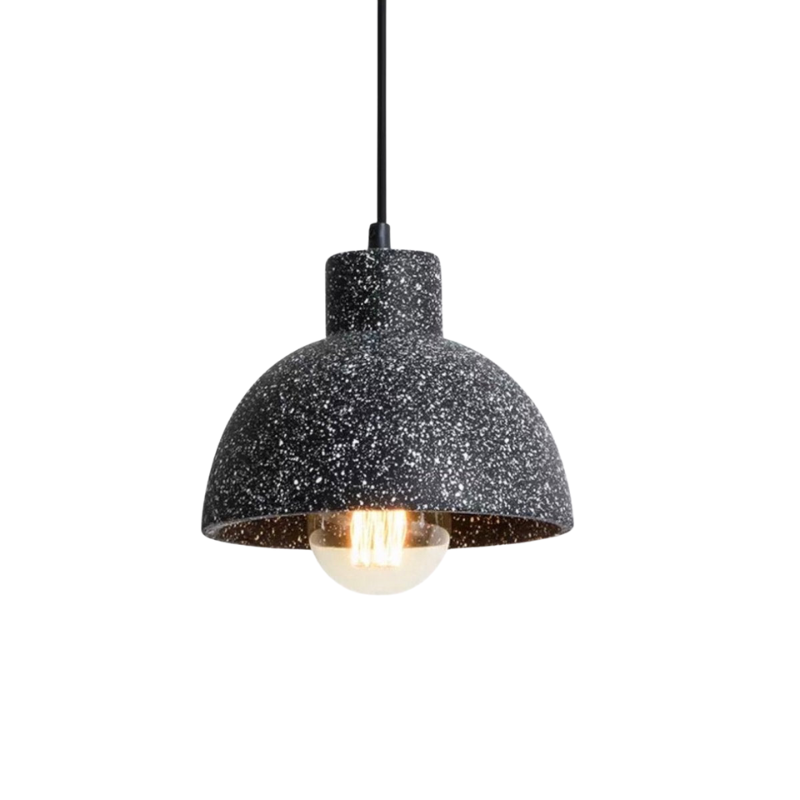 Simple Concrete Hanging Lamp | Grey Metal With Gold Accent