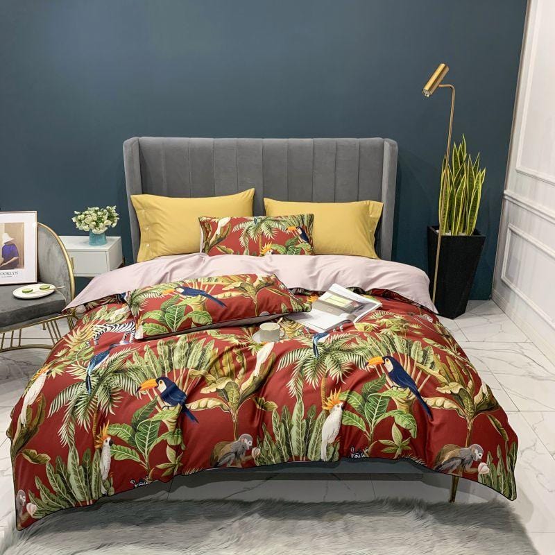 Colorful Floral Bedding Set | Vibrant Bird Print Duvet - HappyKidMart