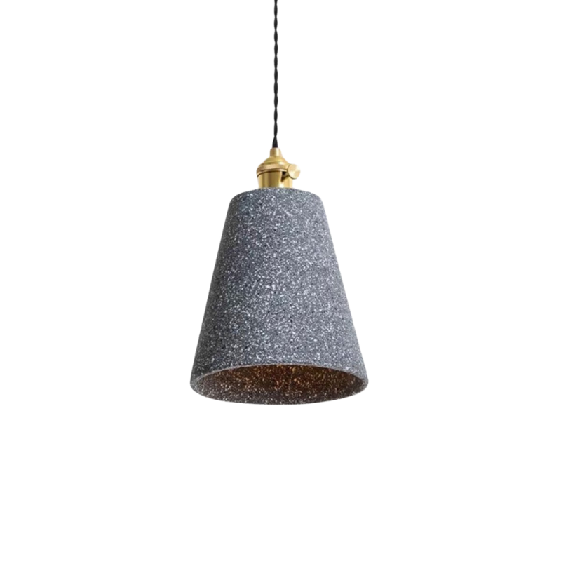 Simple Concrete Hanging Lamp | Grey Metal With Gold Accent
