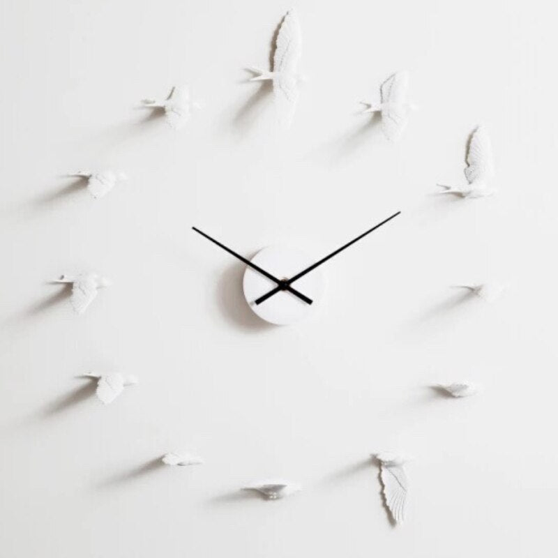 Simple White Bird Pattern Wall Clock - HappyKidMart