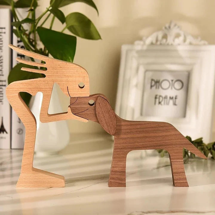 Rustic Wood Pet Figurines | Natural Dog Ornament Set