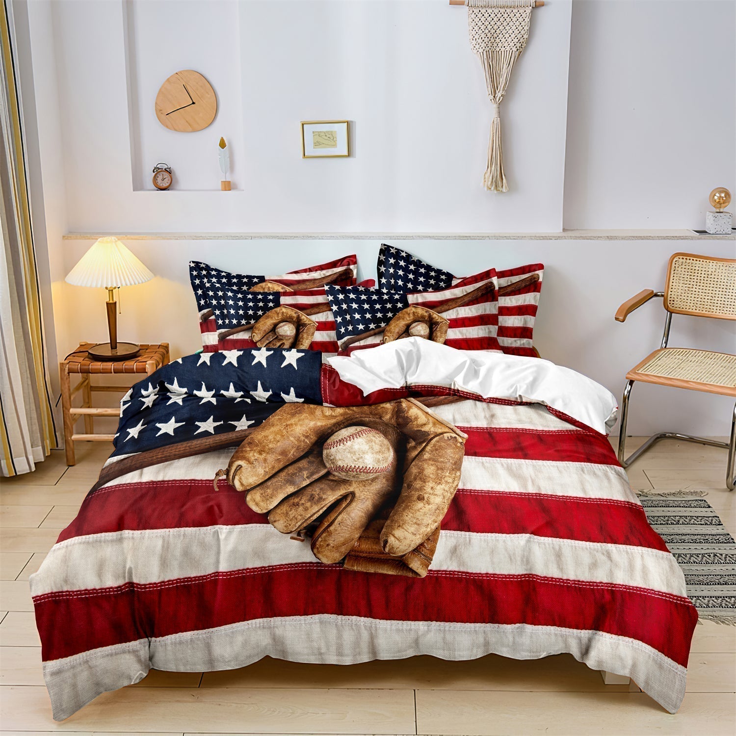 Classic Baseball Bed Set | Retro Glove Pattern - HappyKidMart