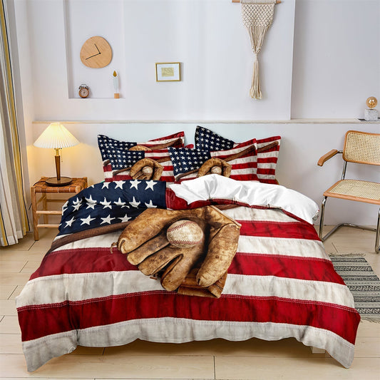 Classic Baseball Bed Set | Retro Glove Pattern - HappyKidMart