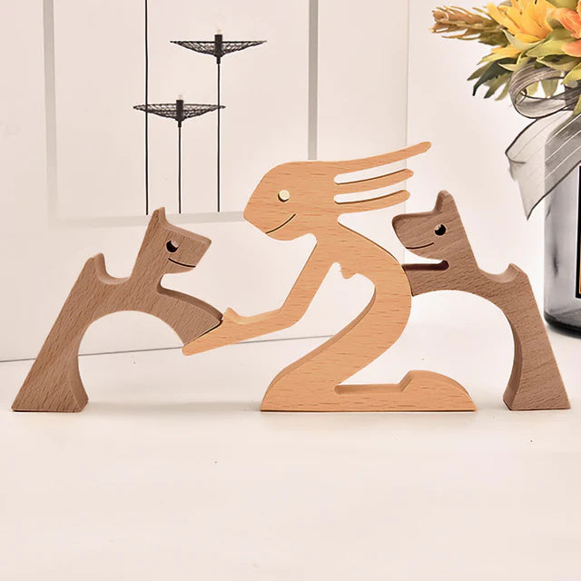 Rustic Wood Pet Figurines | Natural Dog Ornament Set