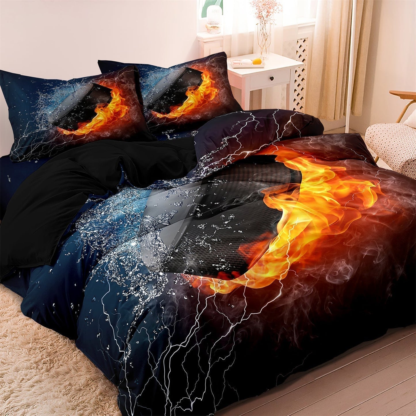 Hockey Fan Bedding Set | Ice Hockey Flame Design