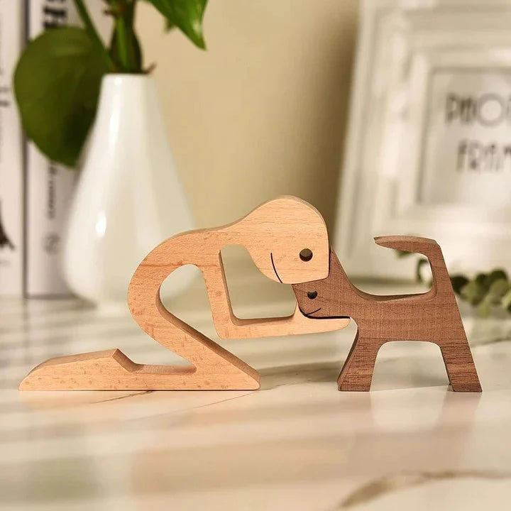 Rustic Wood Pet Figurines | Natural Dog Ornament Set