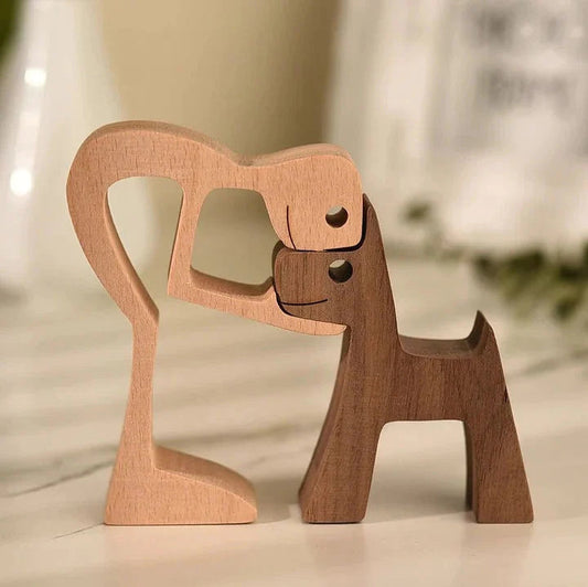 Rustic Wood Pet Figurines | Natural Dog Ornament Set - HappyKidMart