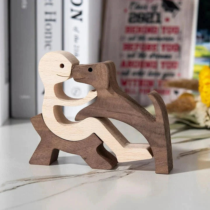 Rustic Wood Pet Figurines | Natural Dog Ornament Set