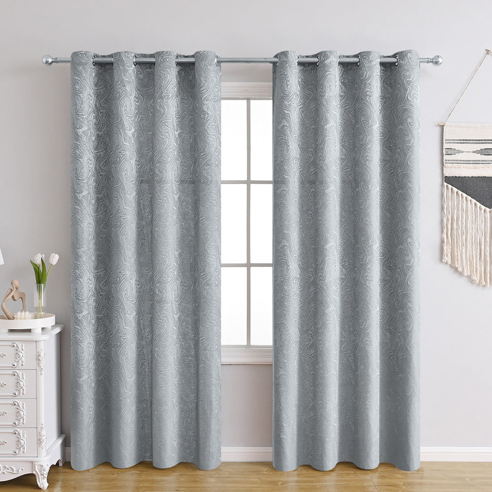 Grey Patterned Room Darkening Curtains