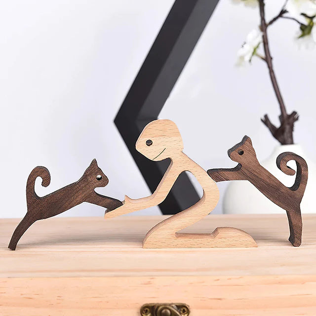 Rustic Wood Pet Figurines | Natural Dog Ornament Set