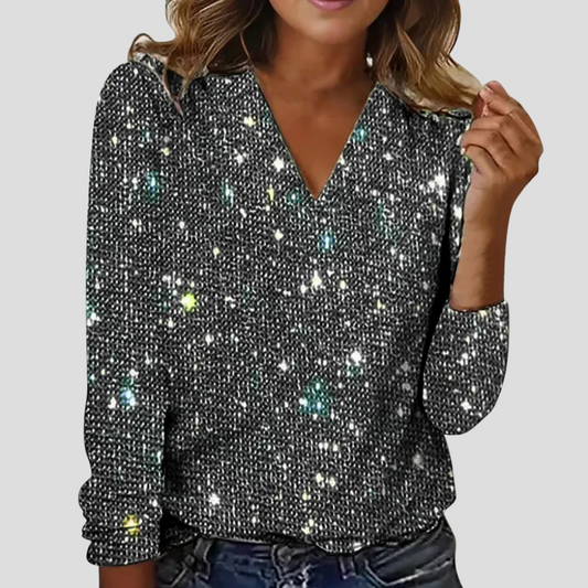 Sparkly Deep V Neck Long Sleeve Top - HappyKidMart