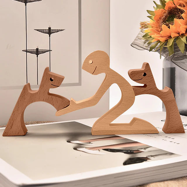 Rustic Wood Pet Figurines | Natural Dog Ornament Set