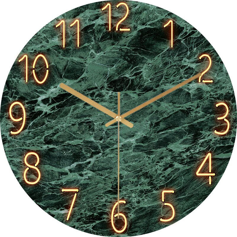 Stylish Wall Clock Blue Marble Neon Numbers
